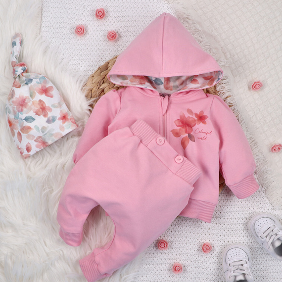 ABN-5430 Kolorowe kwiatki Bluza dresowa z bawełny organicznej Nini różowy