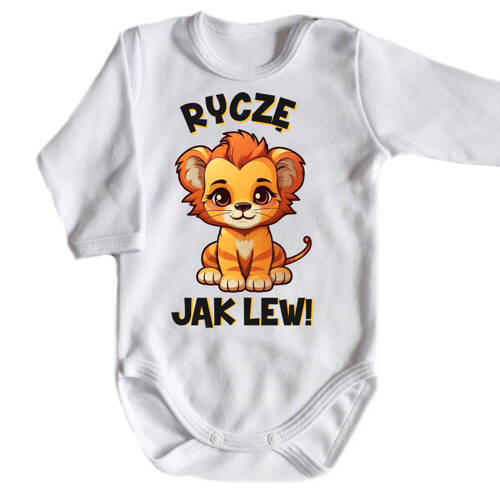 "Ryczę jak lew" Moocha Body długi rękaw biały