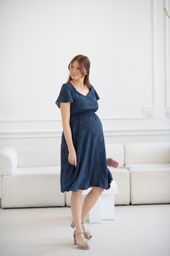 Lovely Dress Midi Milk&Love sukienka ciążowa i do karmienia granatowa w groszki