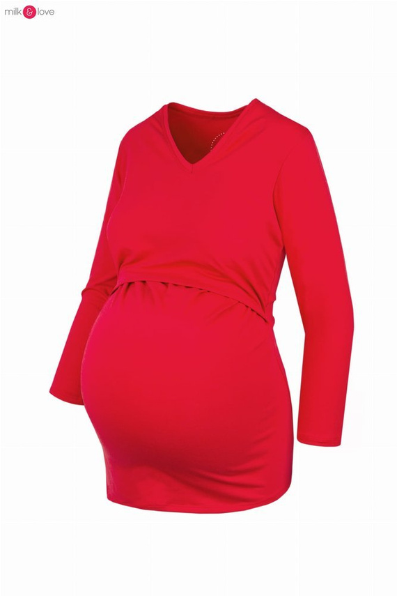 Bluzka do karmienia i ciążowa z dekoltem w serek Milk Shirt czerwona