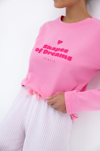 Malaya Piżama damska Sensis – bawełniana koszulka i długie spodnie z kokardką