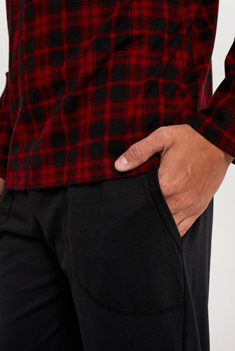 Eliasz Piżama Męska długi rękaw i spodnie Italian Fashion - druk/czarny