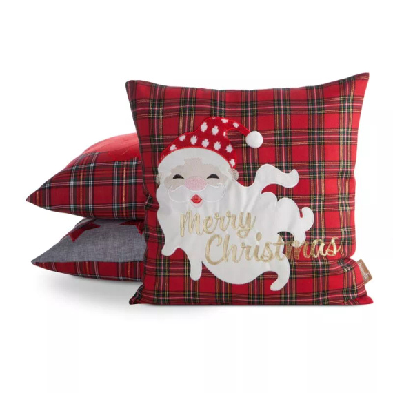Chp 165 Poszewka świąteczna Eurofirany – czerwona kratka z Mikołajem i napisem
