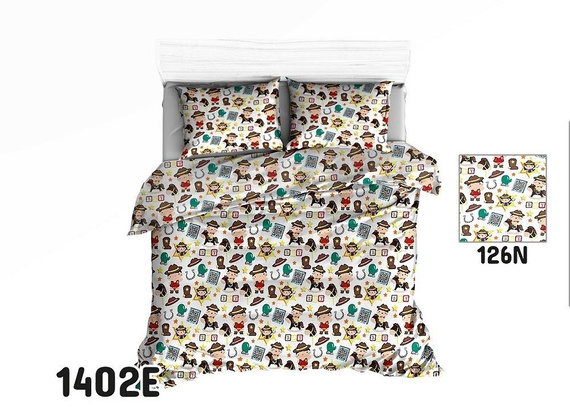 Pościel bawełniana 1288E koniki kwiatki biały