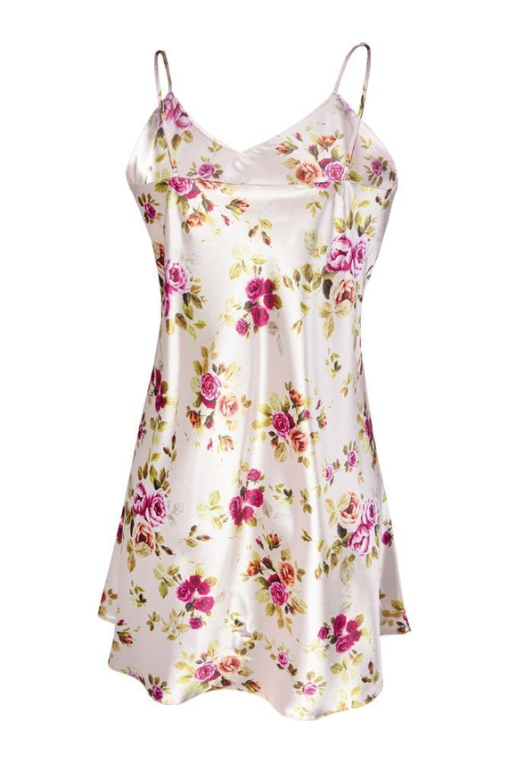 DK-HK Flowers Halka satynowa koszulka damska DKaren - 4 ecru