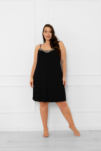 Kongo Koszula nocna Italian Fashion – czarna, ramiączka, panterka