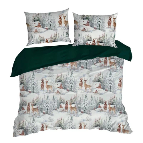 Fairyland Pościel świąteczna z mikrowłokna Eurofirany zielona krajobraz zimowy– miękka, lekka i łatwa w pielęgnacji, z zamkiem błyskawicznym
