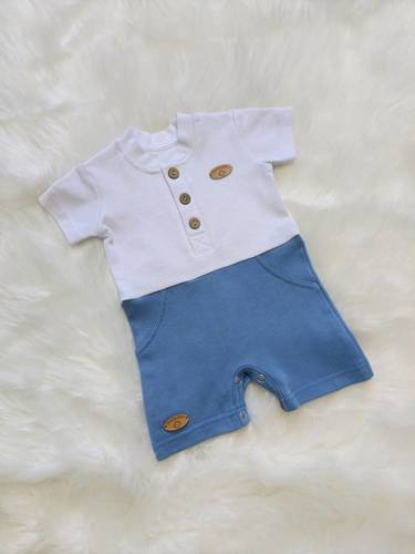 "Mieszko" Bambarillo rampers pajac letni biały-niebieski