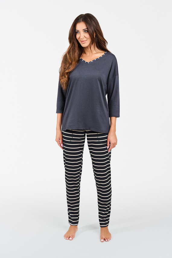 Betty Piżama Damska 3/4 rękaw, długie spodnie Italian Fashion - druk grafitowy/grafitowy