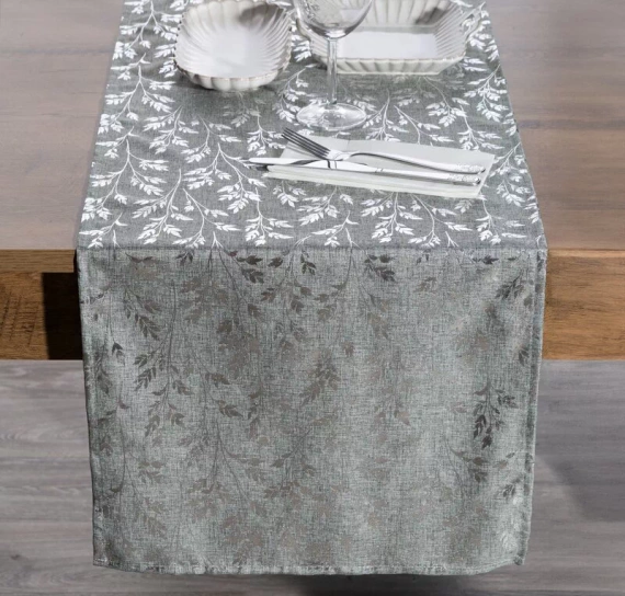 Simona obrus liście z błyszczącym nadrukiem Eurofirany srebrny