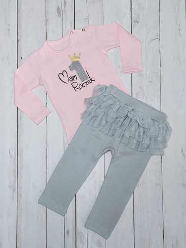 "1 Roczek" Bambarillo Body z długim rękawem- białe