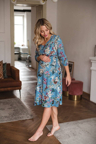 Lovely Dress Midi Milk&Love sukienka ciążowa i do karmienia błękitna w kwiaty