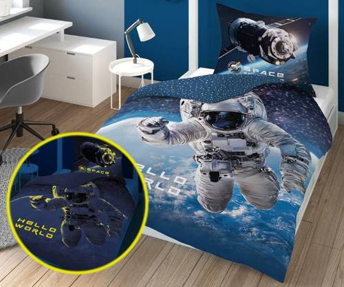 4025 A Fluo 133 Pościel bawełniana świecąca w ciemności kosmonauta Detexpol