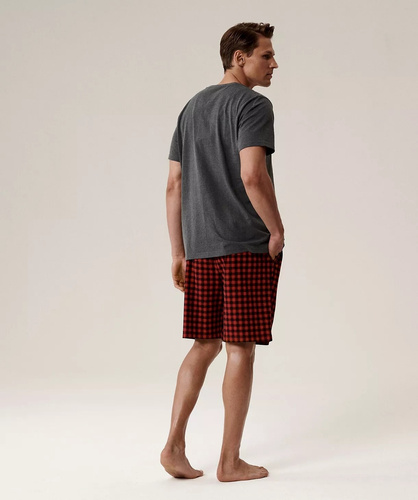 Piżama męska NMP-397 -szary czerwony bawełna, krótki rękaw, lekka i wygodna na lato