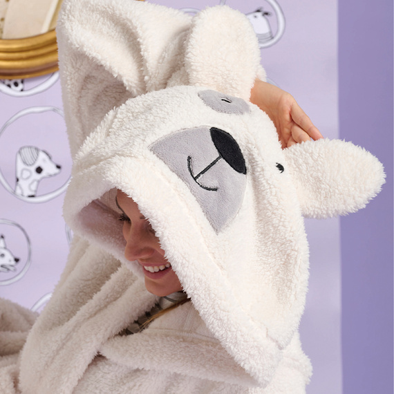 Igrid Szlafrok damski Sorbetto – biały, puszysty z kapturem misia