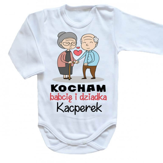 "KOCHAM babcię i dziadka z imieniem" Moocha body długi rękaw biały 