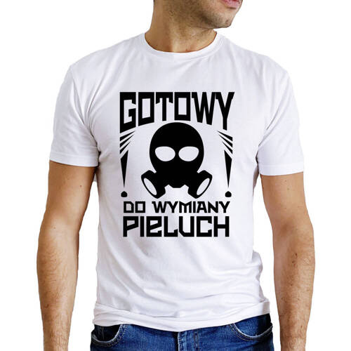 SKU M27 "Gotowy do wymiany pieluch" Koszulka dla młodego taty Moocha biały