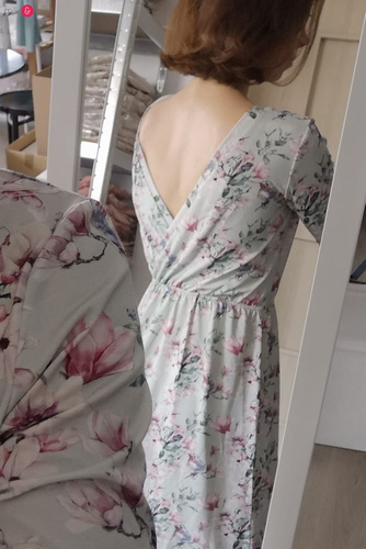 Sukienka do karmienia Two Ways LONG krótki rękaw Milk&Love miętowa w magnolie i ptaki