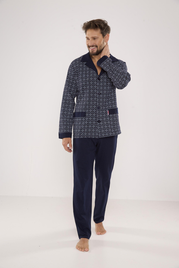 538 Carlo Piżama Męska De lafense - granat+kwadrat