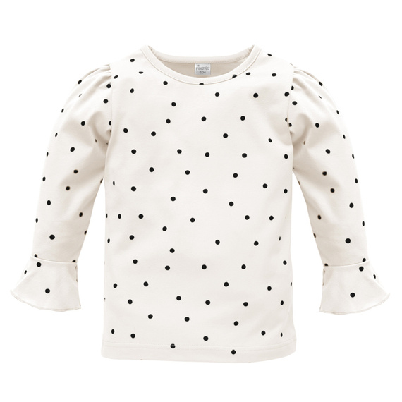 Tres Bien Pinokio Bluzka dla dziewczynki, długi rękaw - ecru groszki