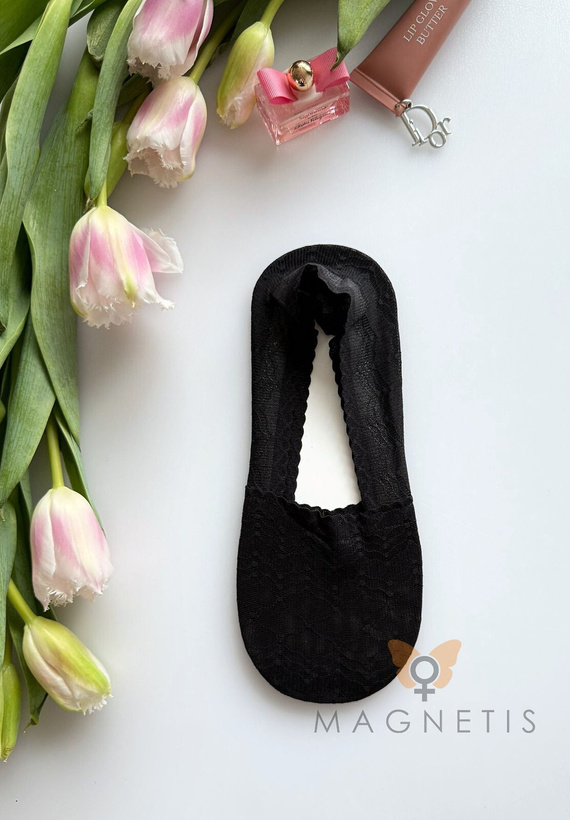 Baleriny damskie Magnetis GC-251144 z koronką i silikonem – niewidoczne stopki black