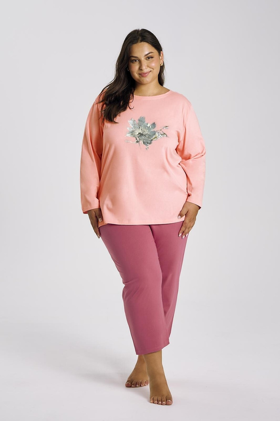 Piżama damska Patricia 3471 TARO – bawełniana, rękaw 7/8, morelowa i wygodna