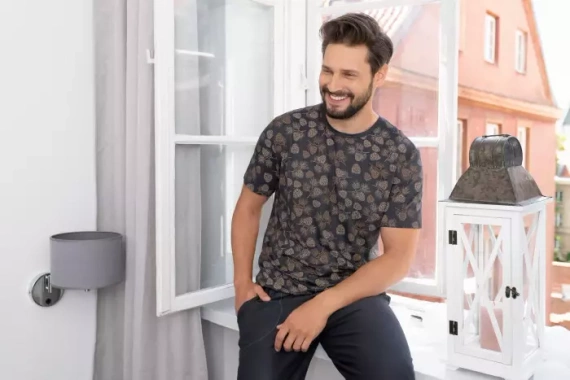 Pinus Piżama Męska krótki rękaw, długie spodnie Italian Fashion- druk/grafit