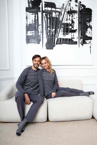 Lars Piżama Męska długi rękaw, długie spodnie Italian Fashion - druk grafitowy/grafitowy