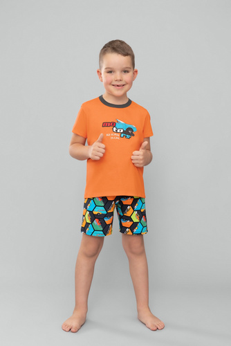 Piżama chłopięca krótki rękaw, spodnie Italian Fashion Komiks - pomarańczowy/druk
