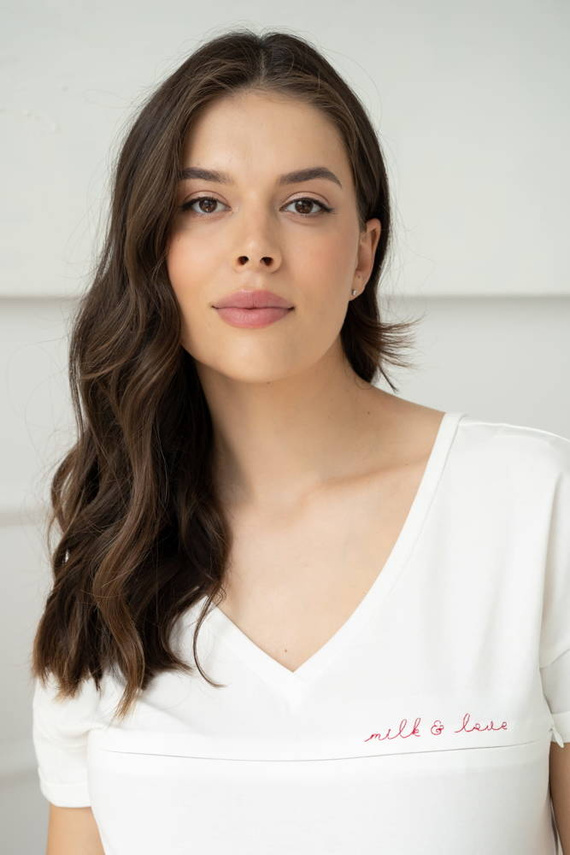 M-Shirt Bluzka ciążowa i do karmienia V-neck Milk&Love kremowobiały