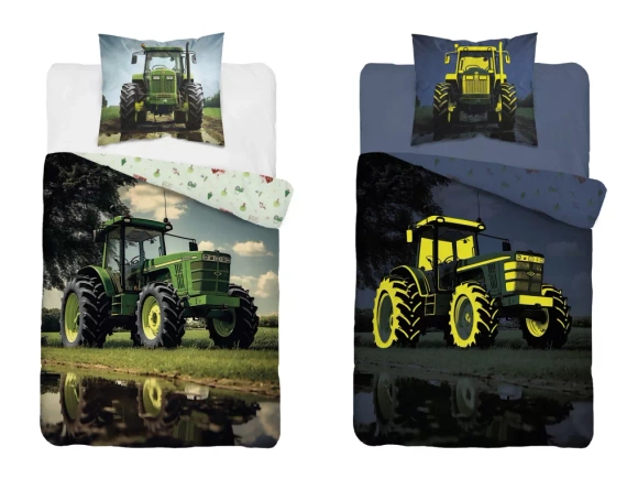 5409 A Zielony traktor Pościel bawełniana świecąca w ciemności Detexpol