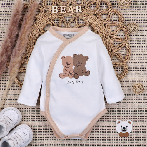 ABN-5352/BIA Sweet Bears Body kopertowe z bawełny organicznej Nini biały