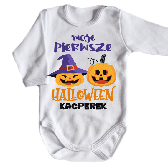 "Moje pierwsze HALLOWEEN z dowolnym imieniem" Moocha body długi rękaw biały 