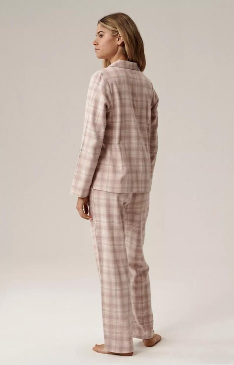 NLP-505 Piżama damska Atlantic lawendowy– flanelowa, rozpinana, w kratkę, bawełna