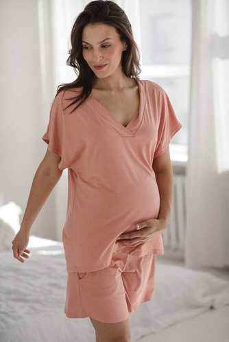 Moon bambusowa bluzka od piżamy ciążowej do karmienia krótki rękaw Milk&Love herbaciana róża