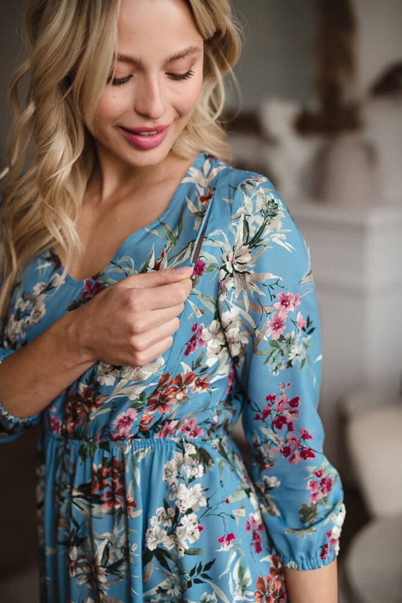 Lovely Dress Midi Milk&Love sukienka ciążowa i do karmienia błękitna w kwiaty