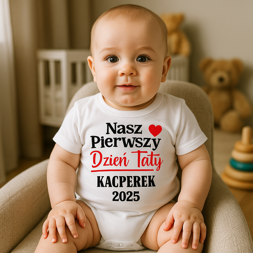 "Mój PIERWSZY Dzień Taty z imieniem dla chłopca" Moocha Body krótki rękaw biały