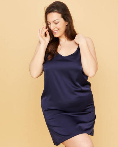 Satynowa koszula nocna plus size Mona navy blue