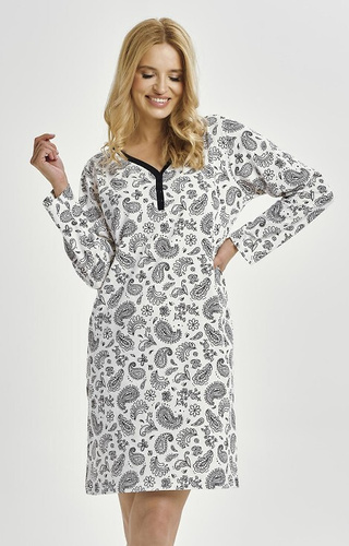 3453 Aida Taro koszula nocna damska – bawełna, długi rękaw, dekolt z lamówką