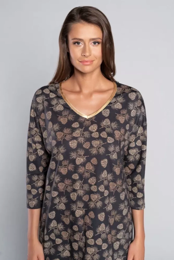 Pinnia Piżama Damska 3/4 rękaw, 3/4 spodnie Italian Fashion - druk/grafitowy