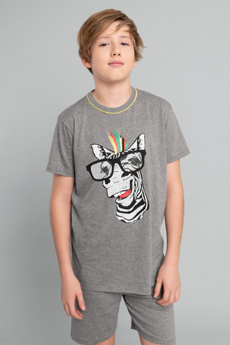 Piżama chłopięca krótki rękaw, spodnie Italian Fashion Crazy - średni melanż