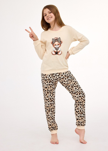 594/191, 592/191 Piżama dziewczęca Panther CORNETTE –beżowa, bawełna, długi rękaw, w ozdobnym pudełku