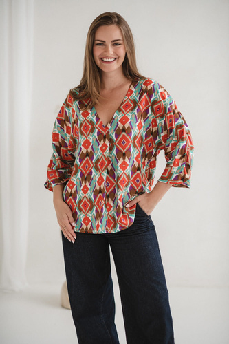 Bahama Mama Bluzka ciążowa do karmienia Milk&Love w print Boho– wiskoza, rękaw 3/4, oversize