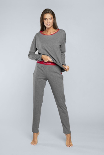 Akcent Piżama Damska dł. rękaw, dł. spodnie Italian Fashion- ciemny melanż 