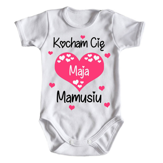 "Kocham Cię Mamusiu z imieniem dziecka" Moocha Body krótki rękaw biały