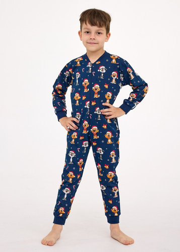 185/180 186/180 Kombinezon chłopięcy Kids Boy Dog 2 Christmas Cornette– bawełna, długi rękaw, świąteczny print