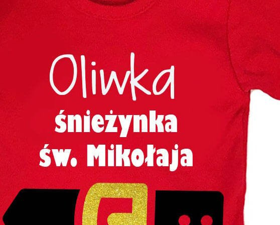 "Śnieżynka Św. Mikołaja z imieniem" Moocha body długi rękaw czerwony