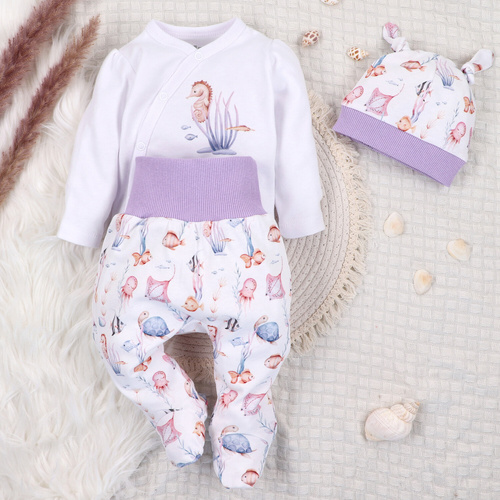 ABN-5472 Underwater World Body kopertowe z długim rękawem Nini biały– bawełna organiczna, dla niemowląt