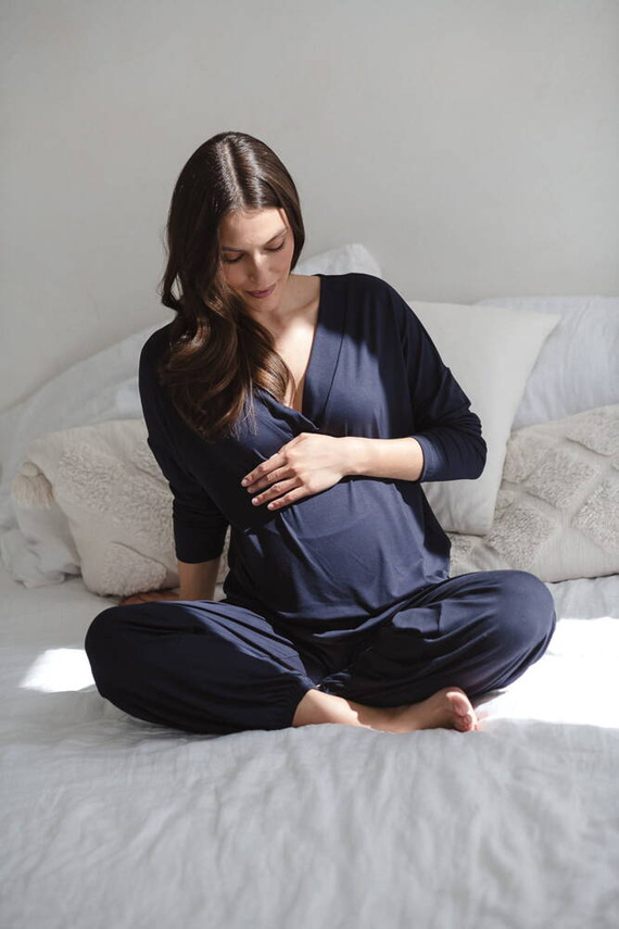 Moon bambusowe spodnie od piżamy ciążowej długie Milk&Love granatowy