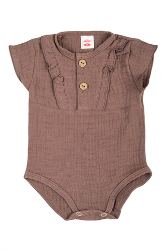 03252GKRC "Bamboo Muslin Girl Choco" Body krótki rękaw muślinowe Makoma